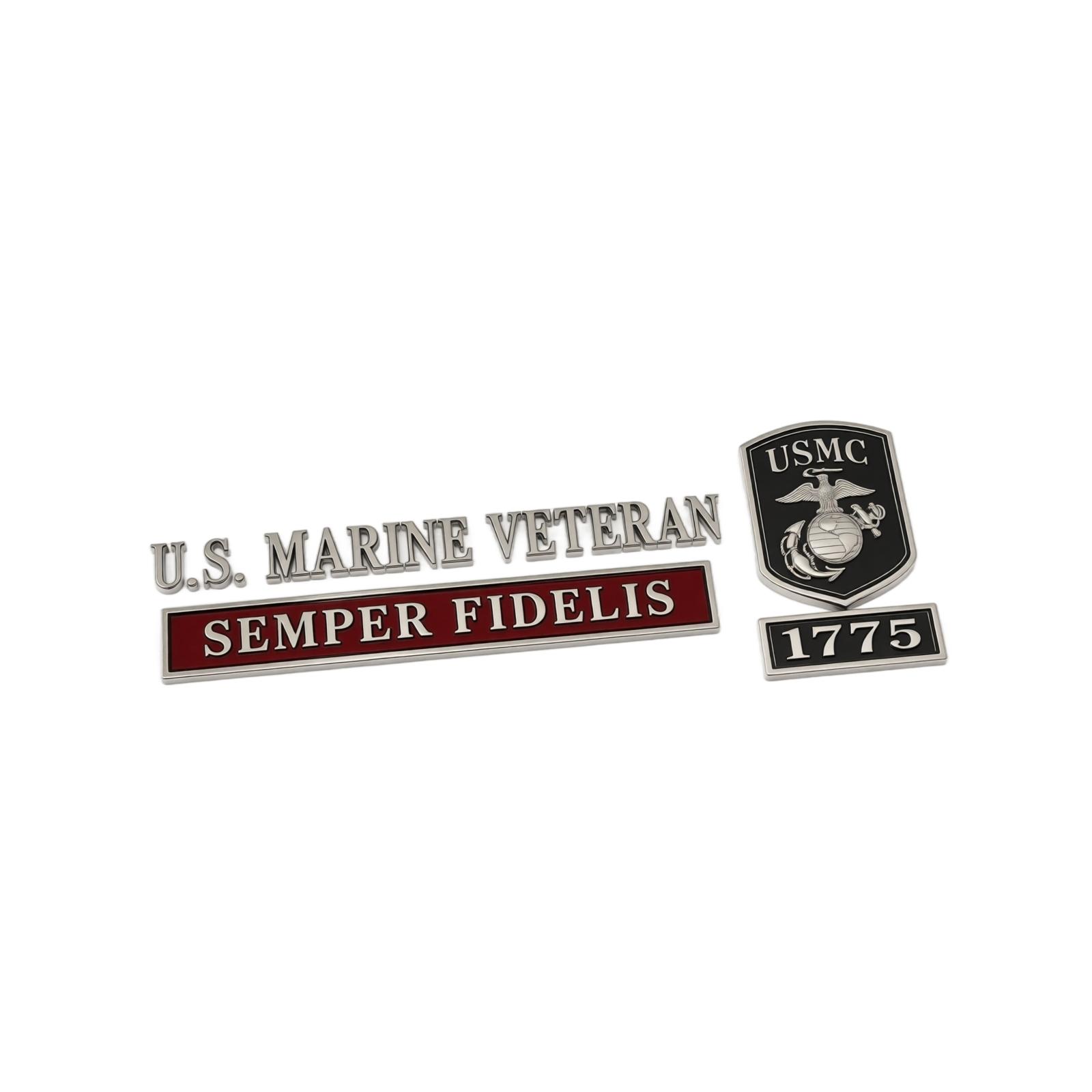 Metal Car Emblem Set U S Marine Veteran Semper Fidelis Badge 3 Piece Auto Decal for Vehicle Exterior Decoration белый