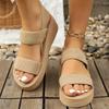 Women's Leopard Print Wedge Sandals Fashion Elastic Cloth Platform Sandals Woman Summer 2025 Lightweight Thick Sole Beach Shoes