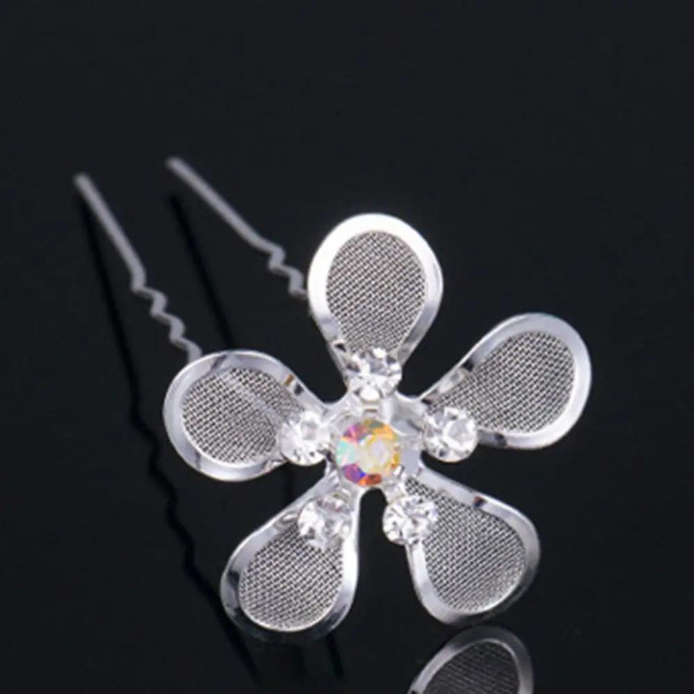 5Pcs Fashion Metal Pearl Flower Hairpin Stick Headwear U-shaped Rhinestone Hair Clip Headdress Bridal Hairpin Wedding