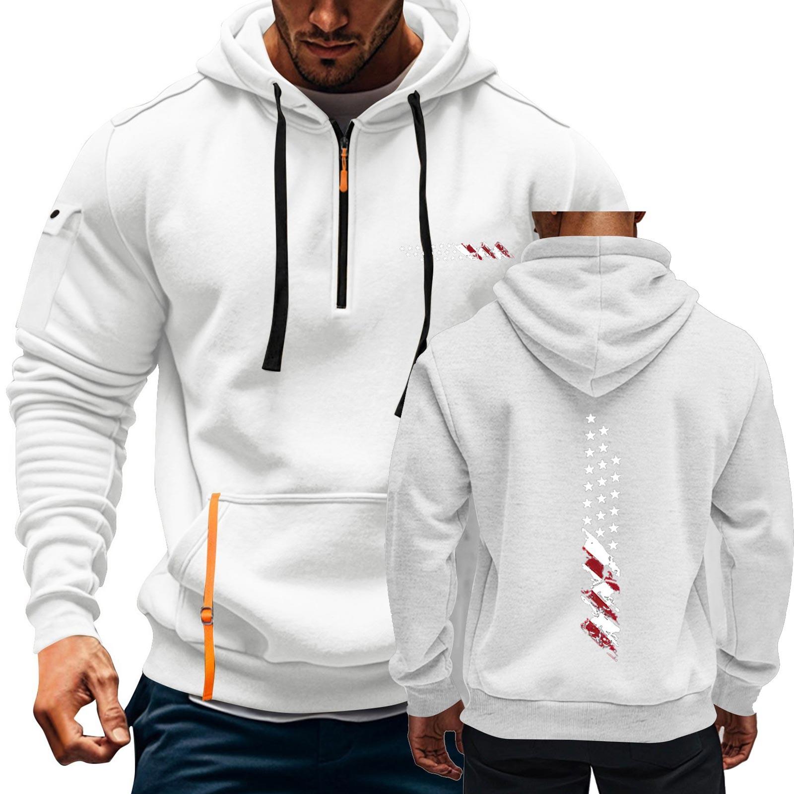 Flag Print Hoodie For Men Hoodie Zipper Pullover For Men Sport Plus Size Casual Hoodie XXXL белый 2200₽