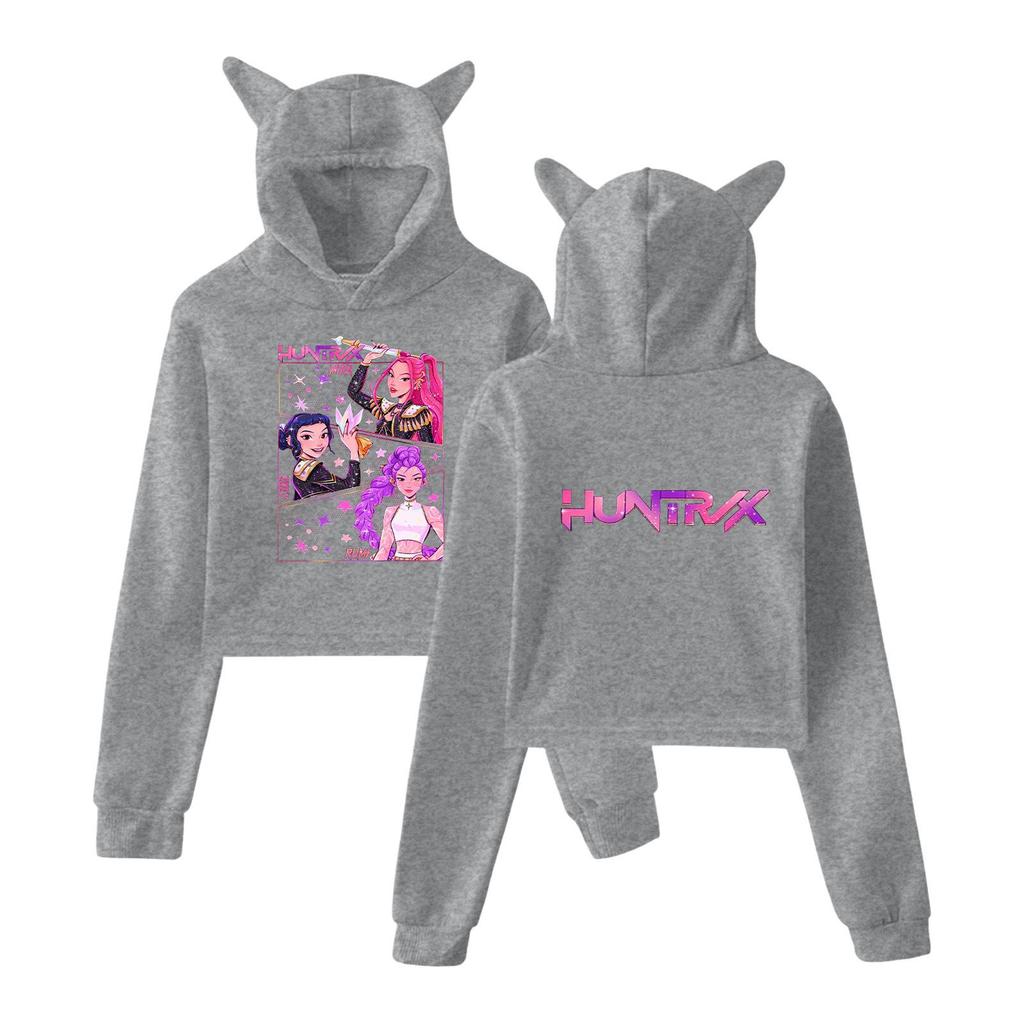 KPop Demon Hunters Hoodies Cosplay Costume Hoodies Sweatshirt for Girls Cat Ear Crop Pullover Casual Clothes