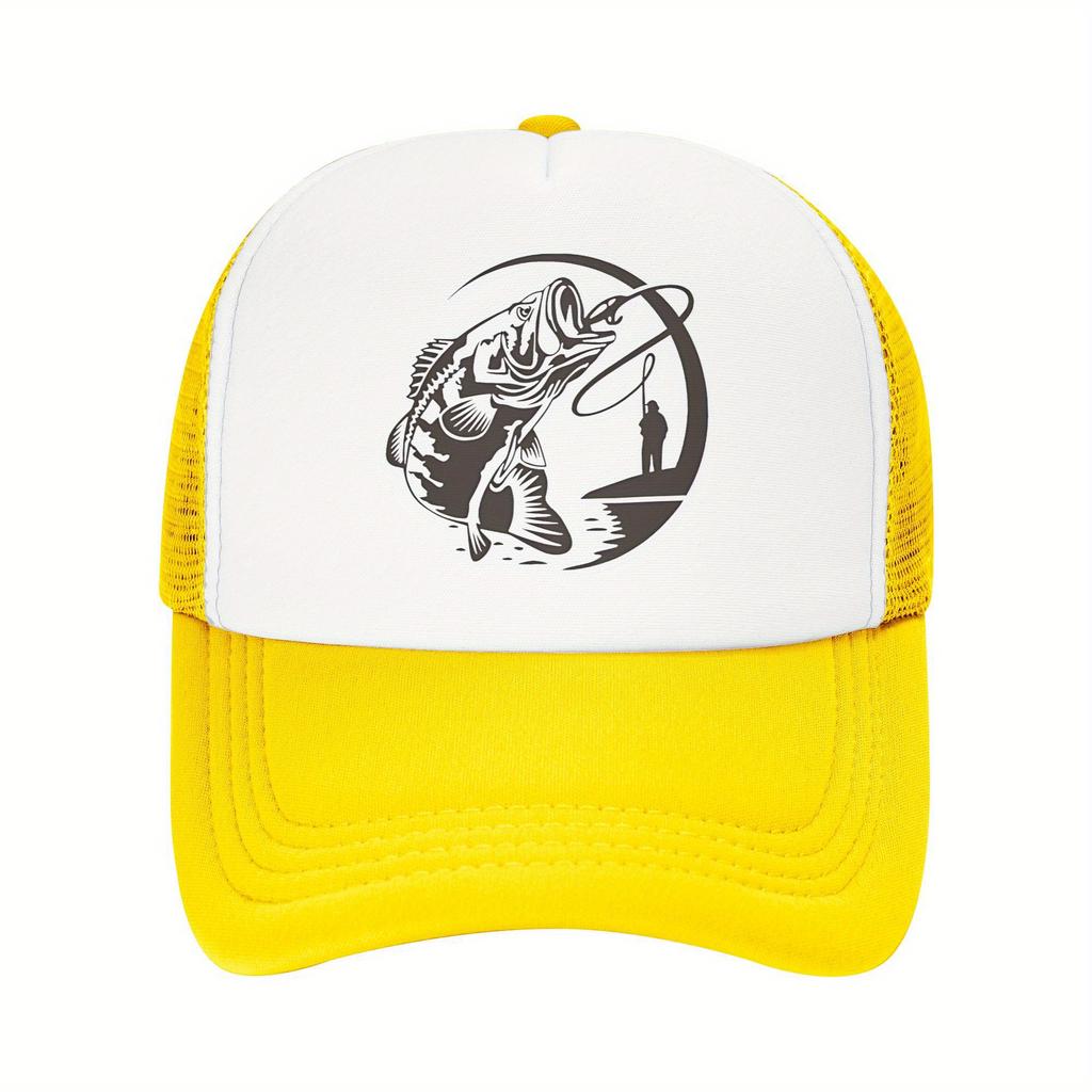 Bass Fishing Jumper Fisherman Silhouette Trucker Hat Breathable Mesh Back Adjustable Cap Casual