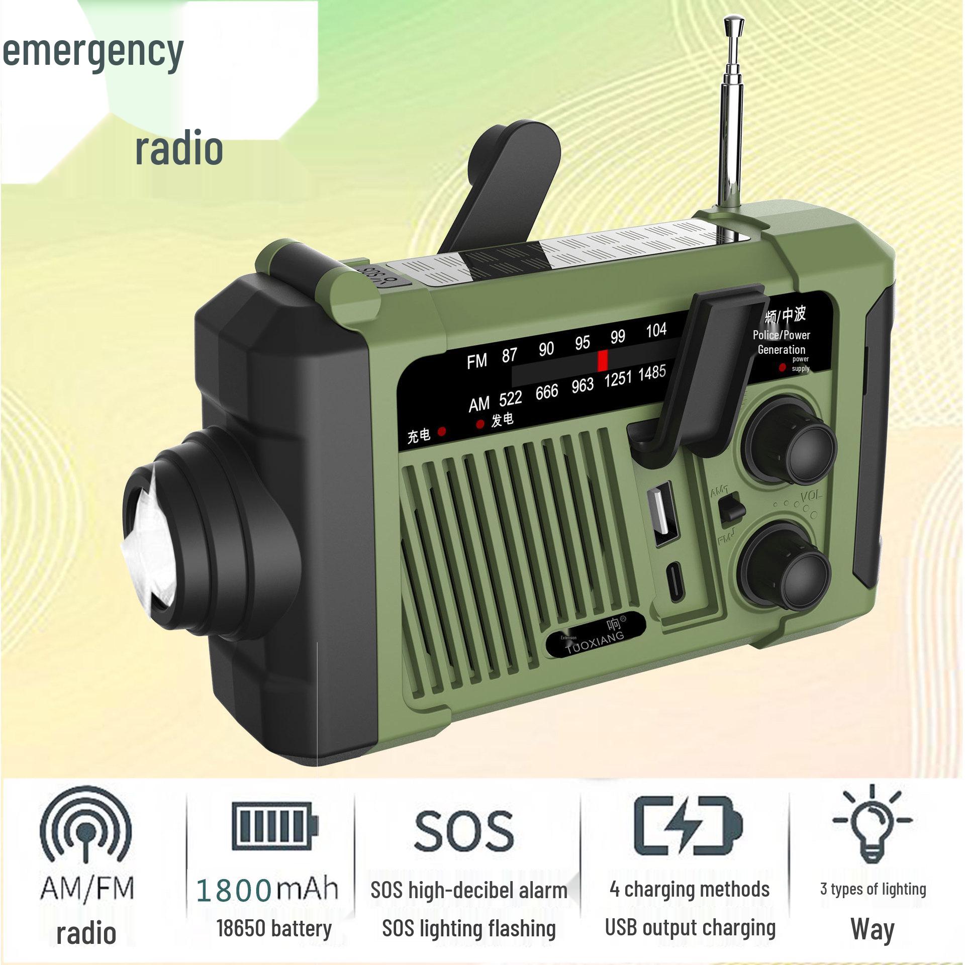

Tuoxiang T-6667 Emergency Hand-Crank Radio & Solar Flashlight Power Bank Official Standard (1800mAh battery + cable)