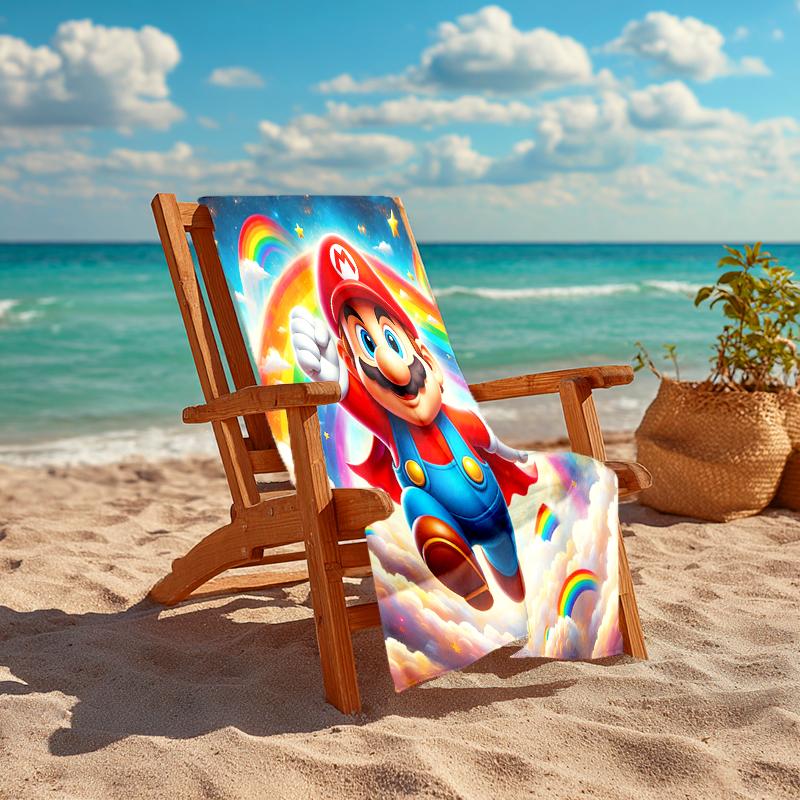 1Pc Super Mario Rainbow Sky Beach Towel, Quick Dry, Multi-Use for Beach Pool Gym Yoga Home Travel, Christmas, Halloween, Xmas Gift M928783