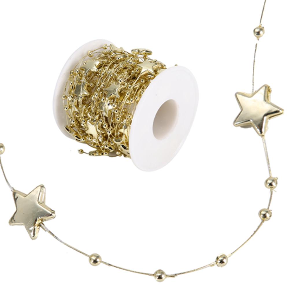 10 Meters Bead Chain ABS Electroplated Pearl Chain Fiver- Pointed Star Decorative String(Golden)