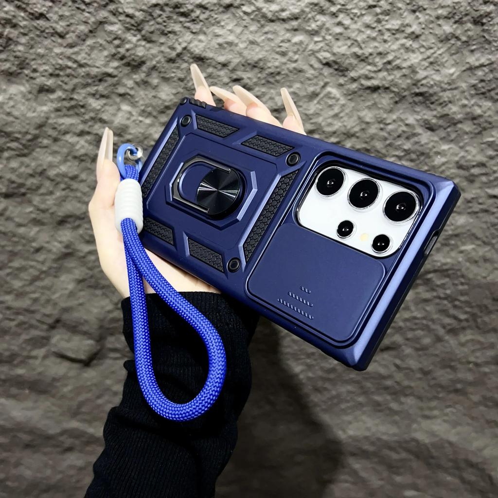 Brnění Magnetický Držák Pouzdro Pro Samsung Galaxy S25 S24 S23 S22 S21 Ultra Plus Se Šňůrkou Posuvný Kryt Fotoaparátu Ochrana proti Nárazům