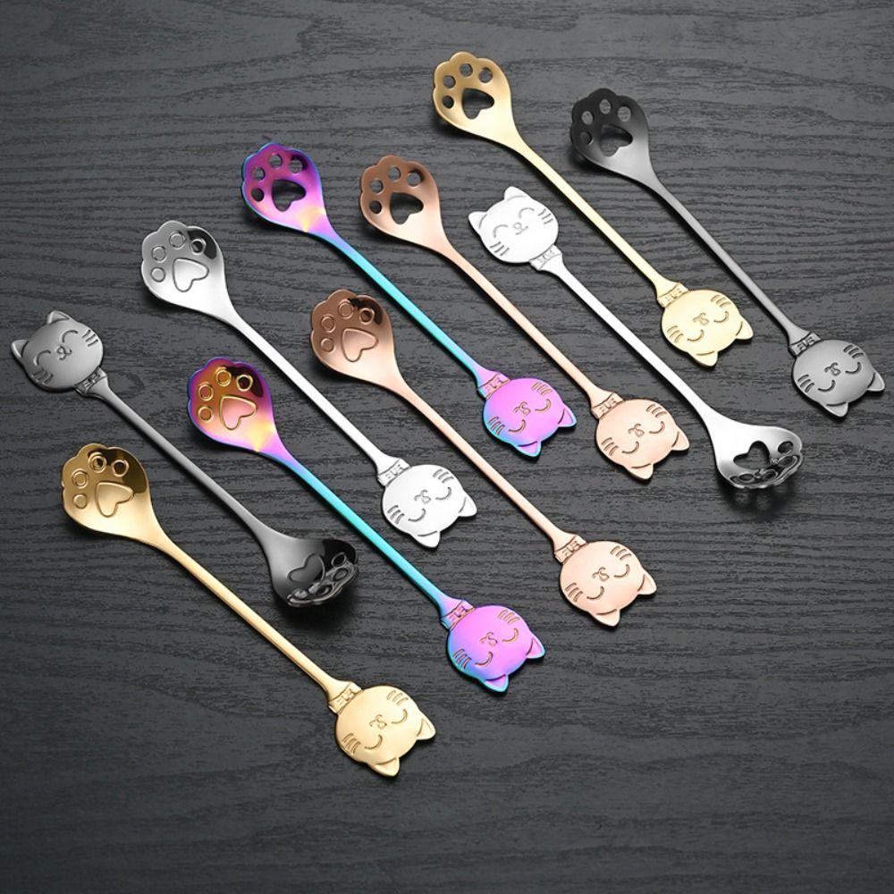 Cute Stainless Steel Cat Paw Teaspoon Mini Size Funny Ice Cream Spoon Paw Design Novelty Coffee Spoon Tableware