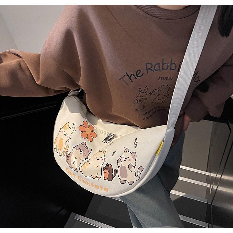 Canvas Bag Women's Large Capacity 2025 New Spring and Summer Casual Shoulder Messenger Bag Cute Dumpling Bag