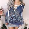 Fashion Women's Loose Christmas Print Long Sleeve V-neck Strappy  And Winter Dress