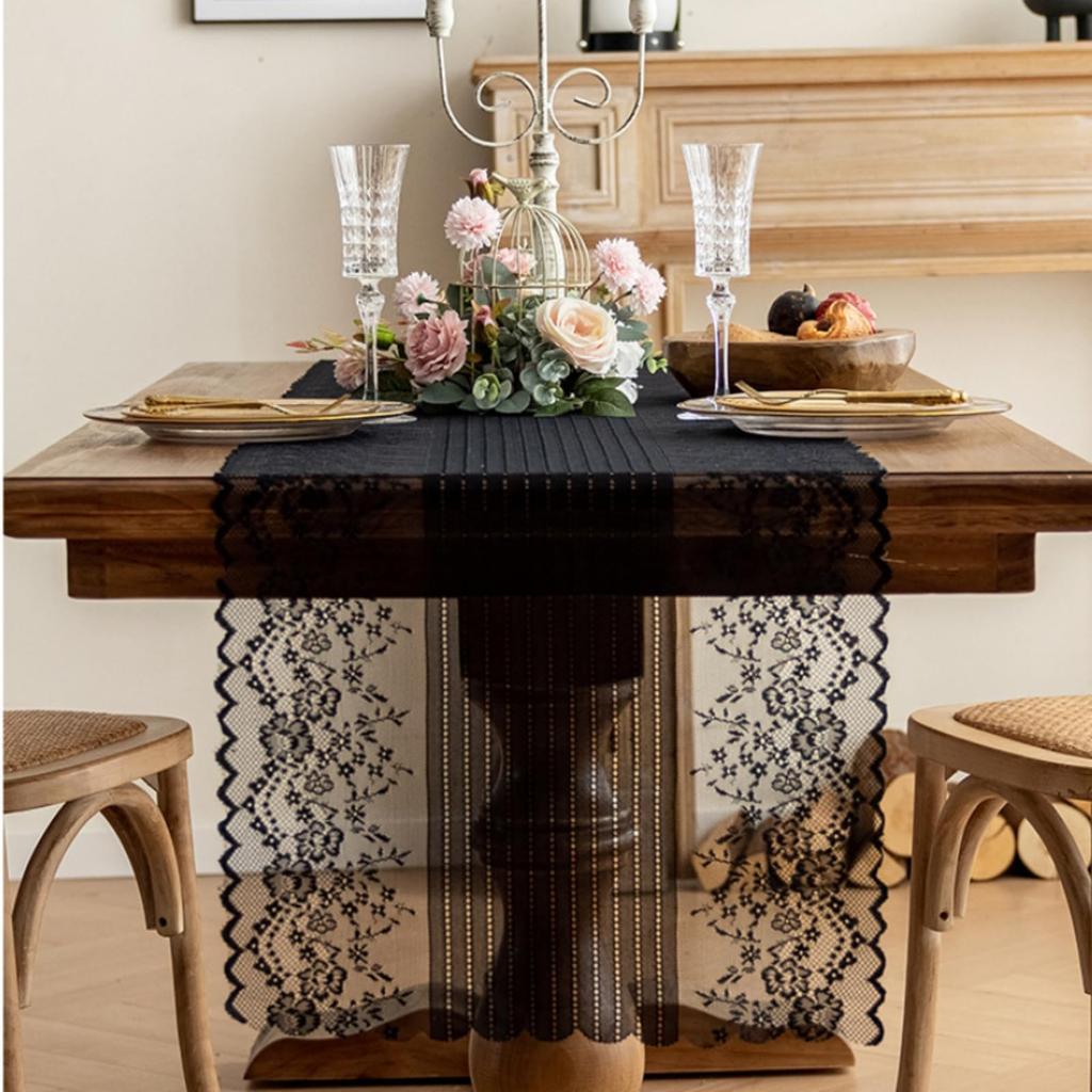 Lace Table Runners Rustic Boho Cloth Vintage Romantic Lace Tablecloth Striped and Floral Design for Wedding Kitchen Party Decor