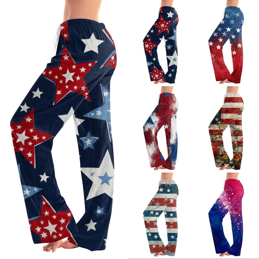 Women's Casual Fashion Comfort Pajama Pants Print Drawstring Pants Full Length Long