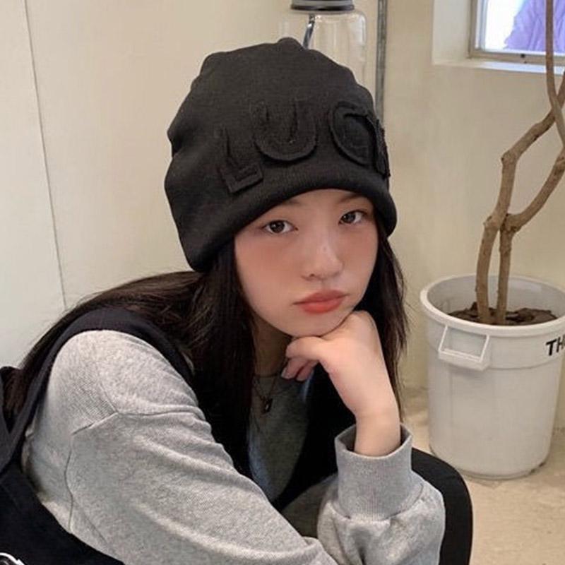 

Женская шапка-бини с надписями в стиле хип-хоп, осенне-зимняя теплая вязаная оверсайз шапка-колпак, корейская шапка-пуловер, шапка для ушей хаки