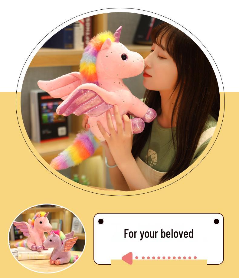 Rainbow Angel Unicorn Plush Toy - Four-Color Cartoon Animal 