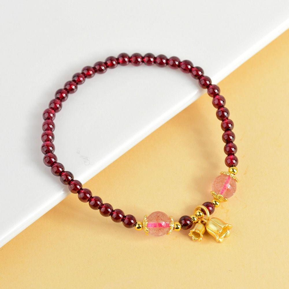 Flower Red Beaded Bracelet Calabash Beads Bangles Vintage Lucky Pendant Bracelet  Gift