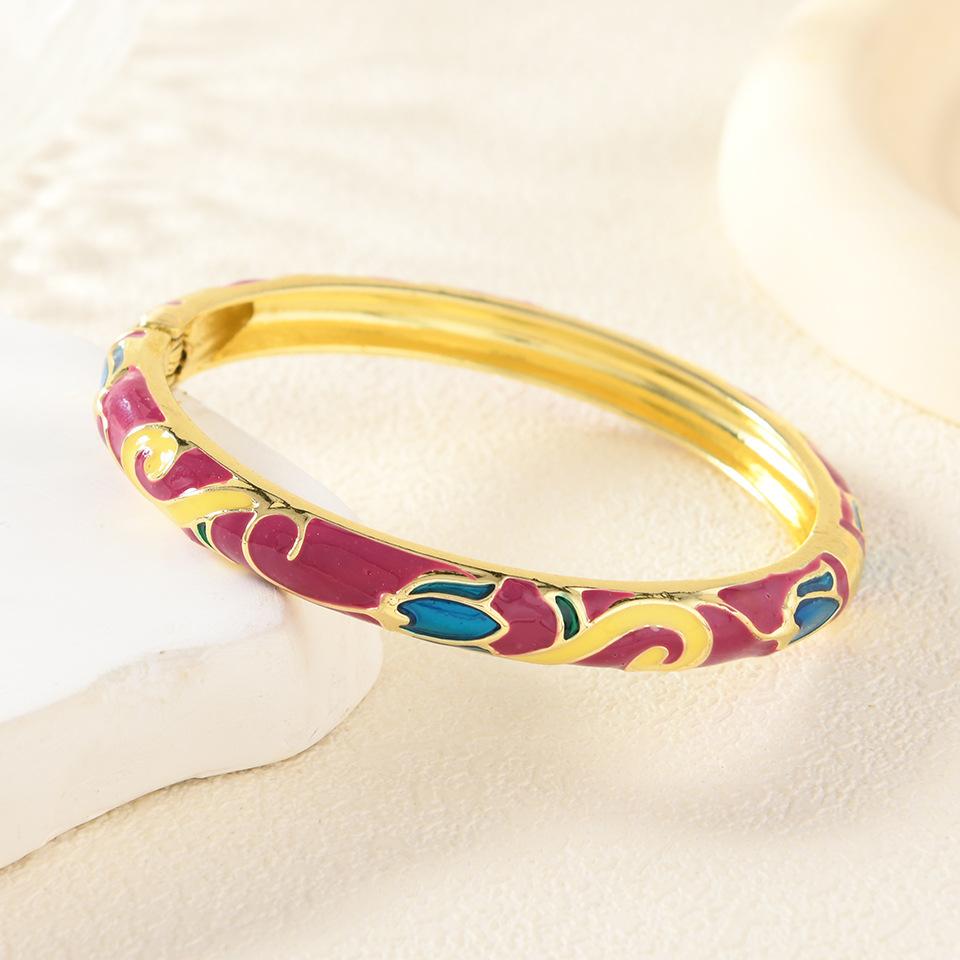 New Retro Women's Red Flower Dripping Enamel Antique Style Versatile Bracelet