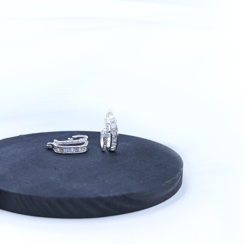 Women's Retro Super Sparkling Zircon Square Exquisite and High-end Double-layer Earrings