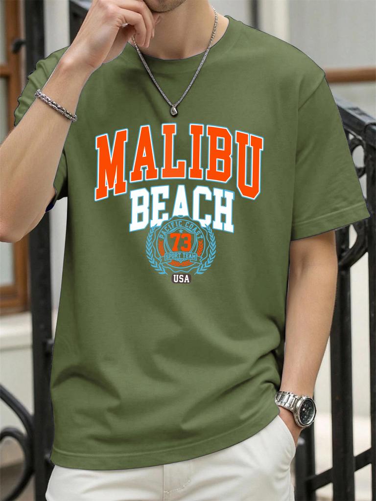 Malibu Beach 73 Usa Print Man T Shirts Hip Hop ONeck AllMatch Sportswear Casual Cotton Vintage TShirt Unisex Fashion Clothes