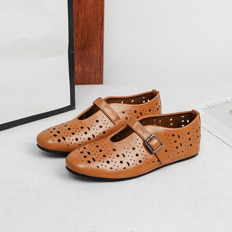 Mary Jane Shoes for Women Casual Hollow Ballet Flats Shoes Round Toe Mary Jane Flats Women's Cutout Ankle Strap Flats Shoes Comfortable Dressy Shoes