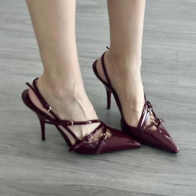 Fashion Elegant Pointed Toe Wine Red One-strap Thin Heel Head Sexy Women Sandals Girl Pumps Luxury Gladiator Sandals for Women