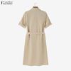 ZANZEA Abito camicia casual da donna a maniche corte con colletto rovesciato