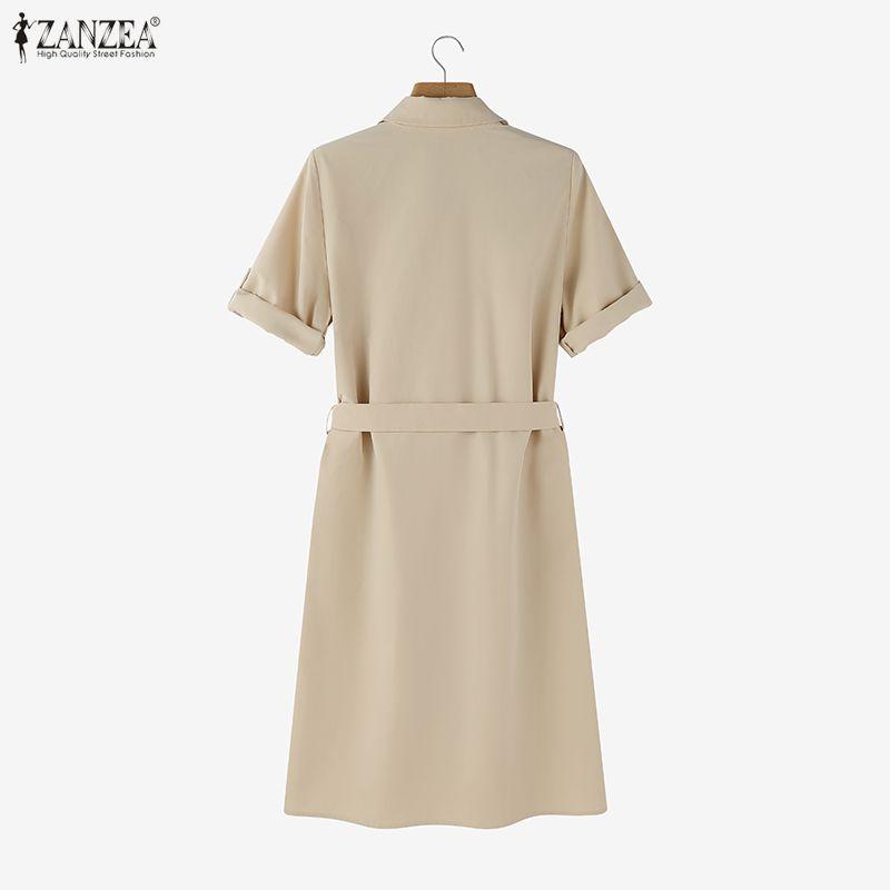 ZANZEA Abito camicia casual da donna a maniche corte con colletto rovesciato