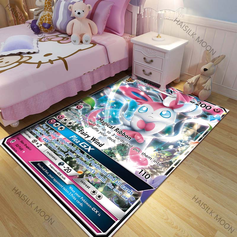 New product P0kemon Sylveon Cards Pattern Carpets for Living Room Bedroom Bedside Floor Mat Area Rug Home Decor Luxury Gifts