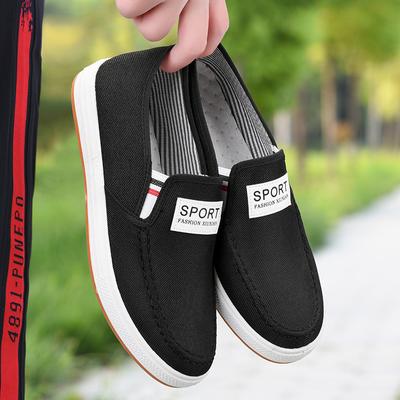 Mens Shoes Casual Canvas Spring Summer Slip-on Man Fashion Sneakers Soft Flats Breathable Light Black Shoes Footwear