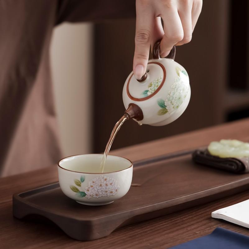 Portable Ru Kiln Tea Set Ceramics One Pot One Cup Outdoor Travel Chinese Kung Fu Tea Set Vintage Handmade Teapot