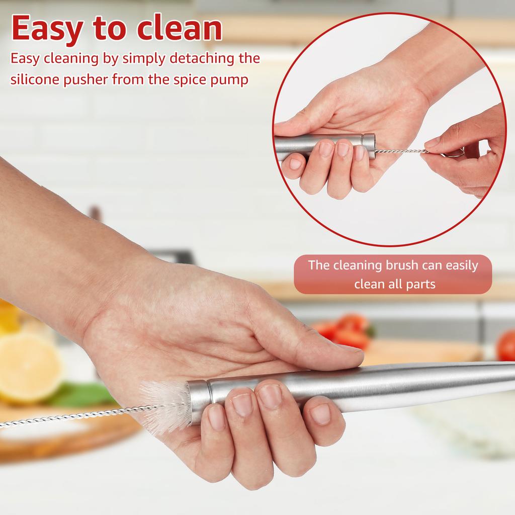 Turkey Baster Stainless Steel Turkey Baster Syringe with Cleaning Brush Meat Marinade Injector with 2 Needles and Detachable