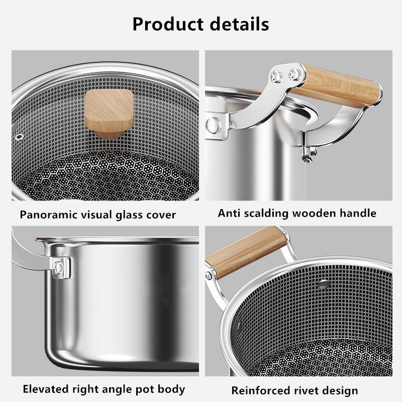 316L Stainless Steel Soup Pot Wok Honeycomb Non-stick Pot with Lid Home Hot Pot Induction Cooker Gas Stove Universal Frying Pan