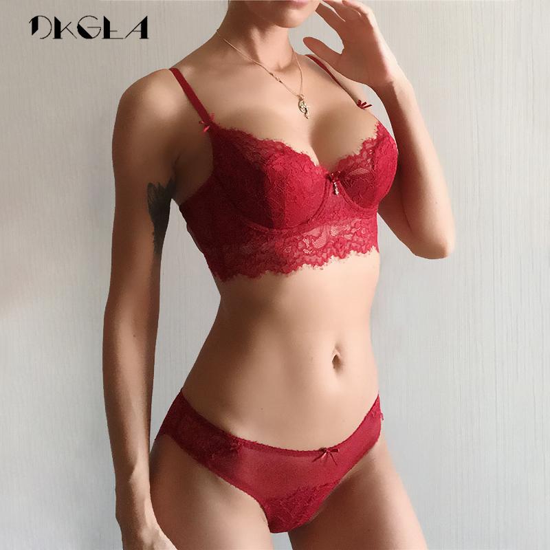 DKGEA Sexy Bra Plus Size Women Underwear Set Lace Transparent Brassiere