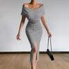 Women's Fashion Casual Temperament Elegant Temperament Light Ripe Off-the-shoulder Belt Slit Skirt