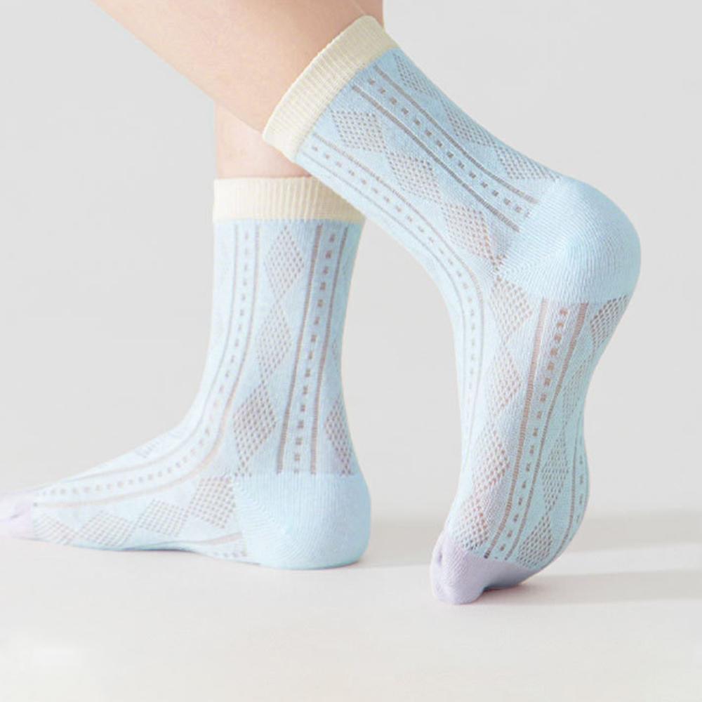 5 Pairs Girls Summer Mesh Breathable Cotton Socks Cute Candy Hollow Out Mid Calf Children Casual Socks