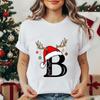 Fashion Christmas Alphabet Santa Reindeer Print T-Shirts Fashion Clothing Short Sleeve T-shirt Christmas Party Trend Women Tops