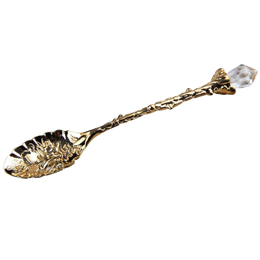Clean Products Vintage Flower Sculptura Ceai Cafea Desert Lingura Vasa de cina cu maner lung de cristal