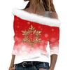 Women's Off Shoulder Furry Trim Long Sleeve T-Shirt Christmas Glitter Star 3D Print Elegant Winter Casual Top