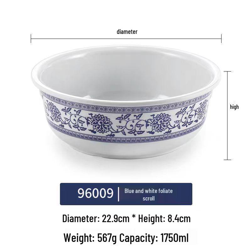 Blue & White Melamine Soup Bowl - Commercial Porcelain Imitation, Large Plastic Basin for Hotels & Restaurants