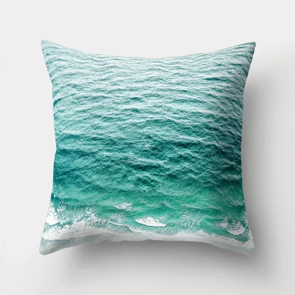 Sea Waves Beach Pillowcase Office Cushion Creative Home Car Sofa  Lumbar Cushion Cover Sea View Decor Pillow Case 45x45cm