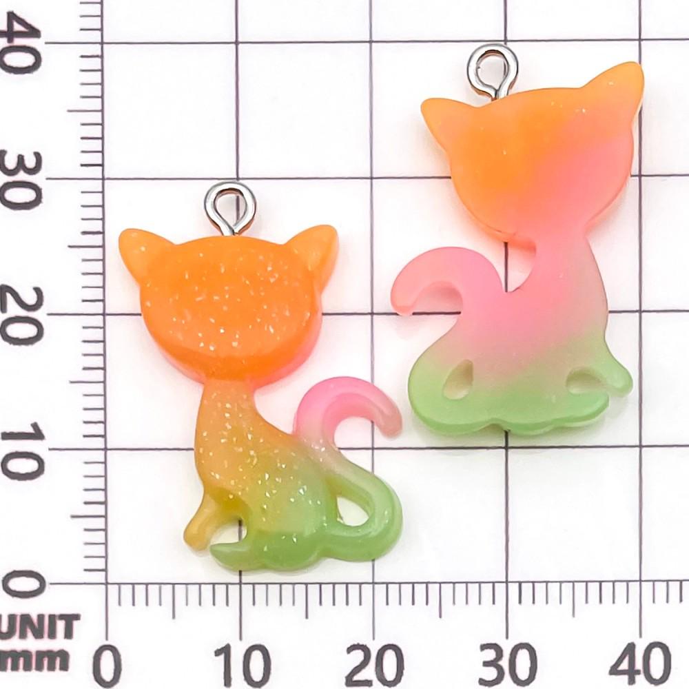 10-Color Gradient Glitter Cartoon Animal Kitten Charms for DIY Handmade Jewelry