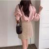 2025 Korean Chic French Style Loose-Fit Pink Long-Sleeve Shirt for Women
