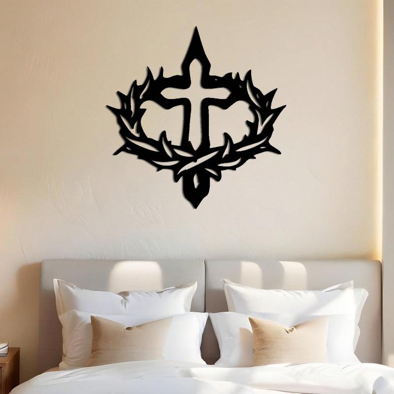 Iron Wall Art Laser Cut Cross Thorn Decor Heavy Duty Home Gift