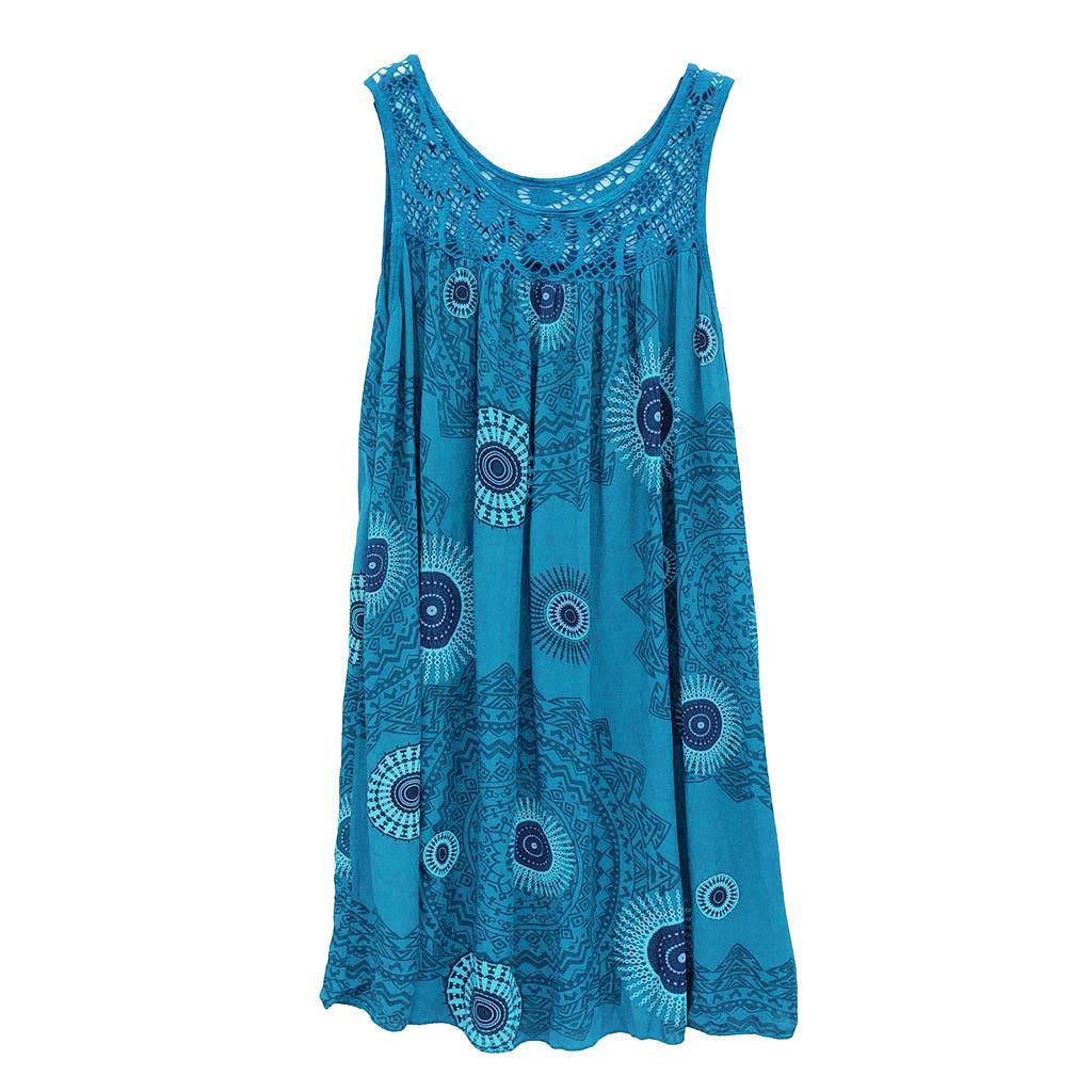 

Женское модное кружевное платье без рукавов с принтом 5XL синий