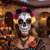 Halloween Skull Mask Mardi Gras Mask, Venetian Party Sugar Rose Flower Masquerade Masks for Cosplay Mexican Flexible Costume