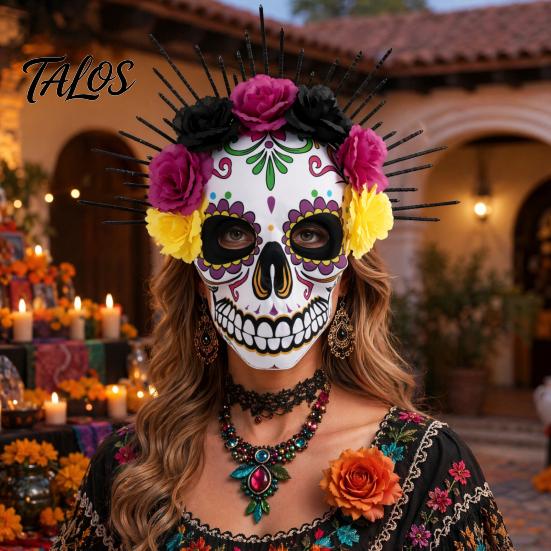 Halloween Skull Mask Mardi Gras Mask, Venetian Party Sugar Rose Flower Masquerade Masks for Cosplay Mexican Flexible Costume