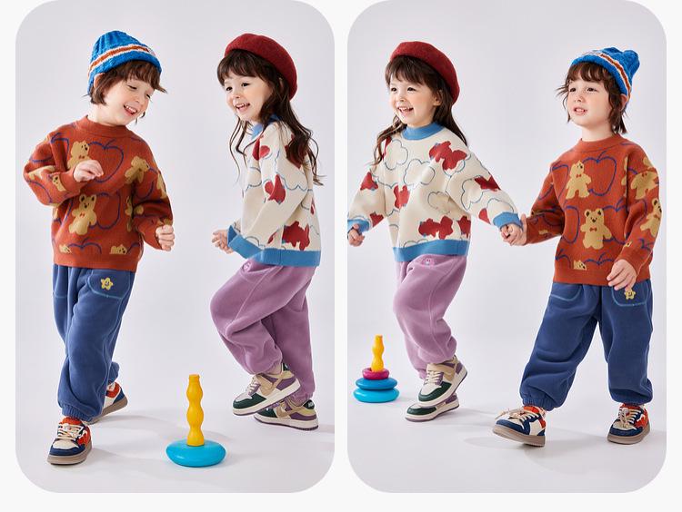Children's Fleece One-Piece Winter Pants: Boys' Knitted Long Pants & Girls' Warm Casual Pants