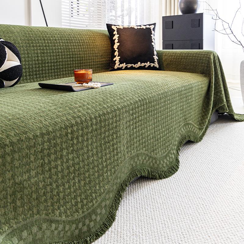 Solide All-Inclusive Sofadecke mit Quasten Schottenkaro Muster Sofabezug Für Wohnzimmer Chenille Stoff Kniedecke Für Jede Jahreszeit 180x130cm