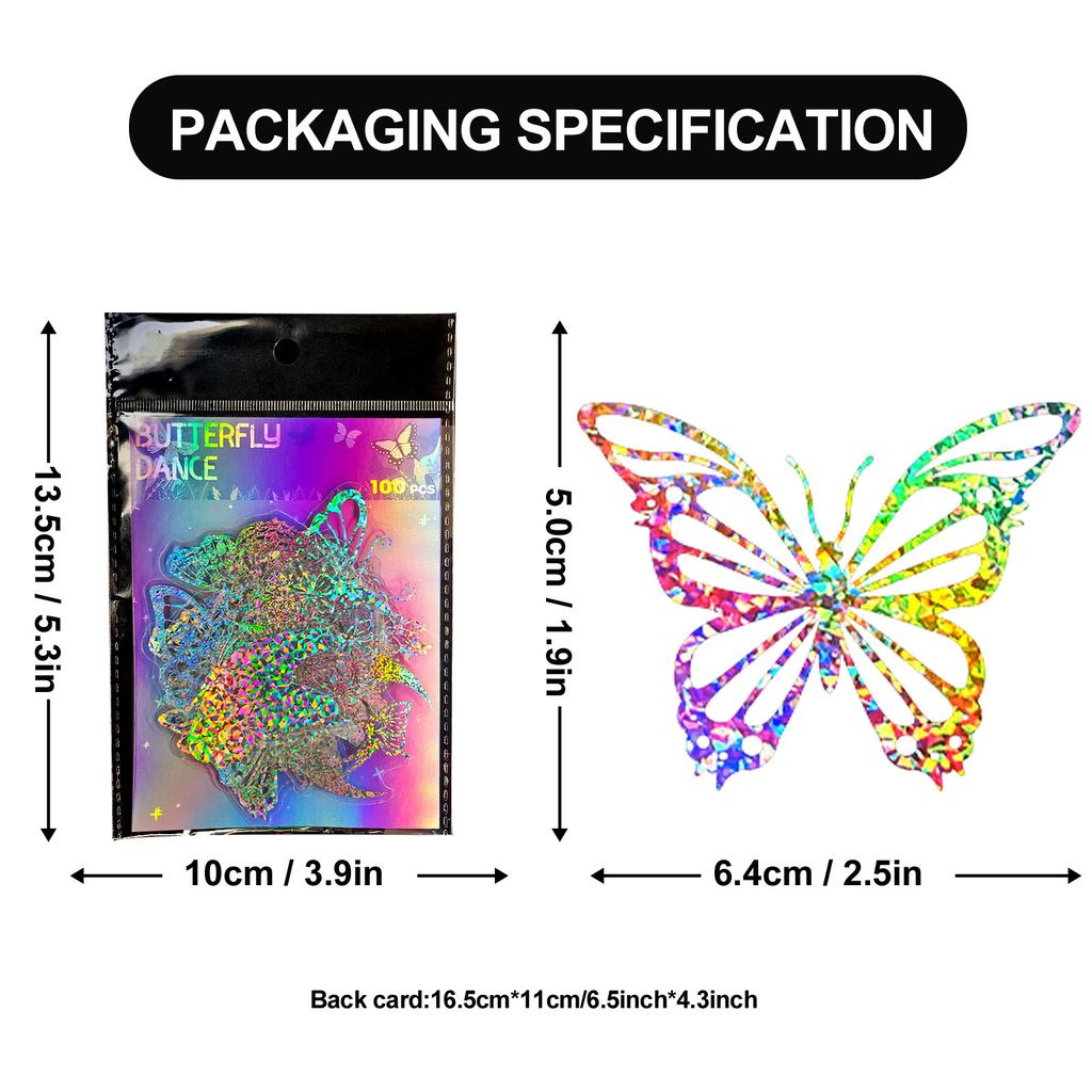 100 Transparent Butterfly Laser Stickers Holographic Stickers Laser Flash Holographic Stickers