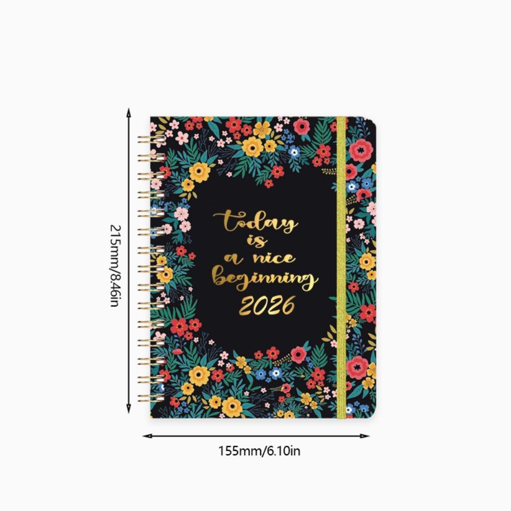 Index Tags 2026 Planner Notebook Spiral Binding Simple Design Coil Diary Book Clock In Function A5 Size Spiral Notebook