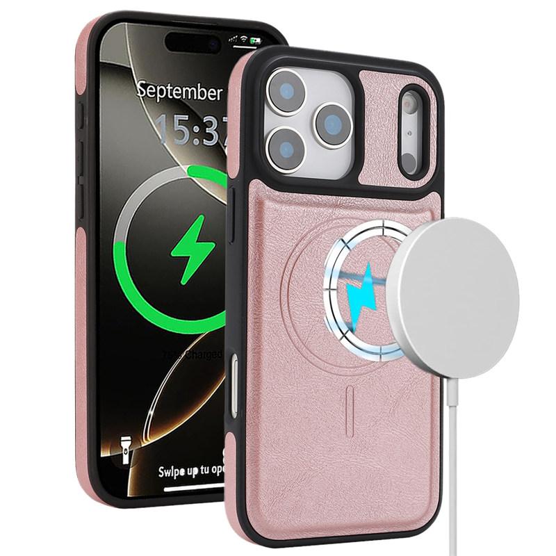 

Деловой чехол-книжка из ПУ-кожи с магнитом для iPhone 17 Pro Max Air 15 14 Plus 12 13 16 E 17E Для Magsafe Беспроводная зарядка Ударопрочный чехол iPhone 12 розовый