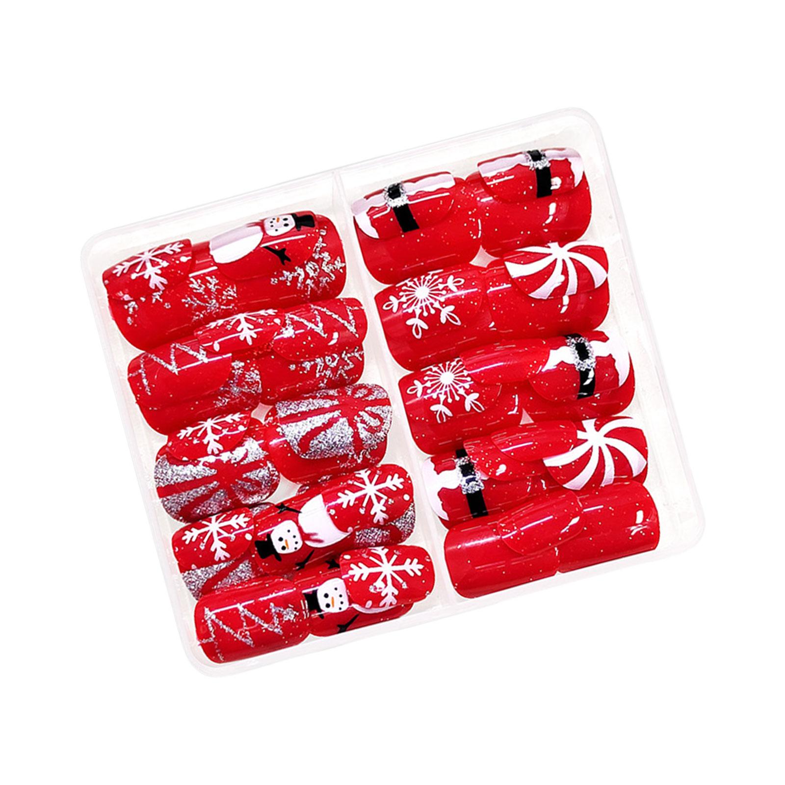 48 Pcs Snowflake Artificial Nails Christmas False Nails Snowman Full Cover Stick on Nails Short Square Press On Nails 1